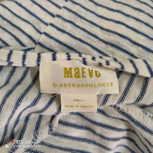 Anthropologie Maeve Horizon T-shirt 100% linen blue white striped S - Picture 8 of 9